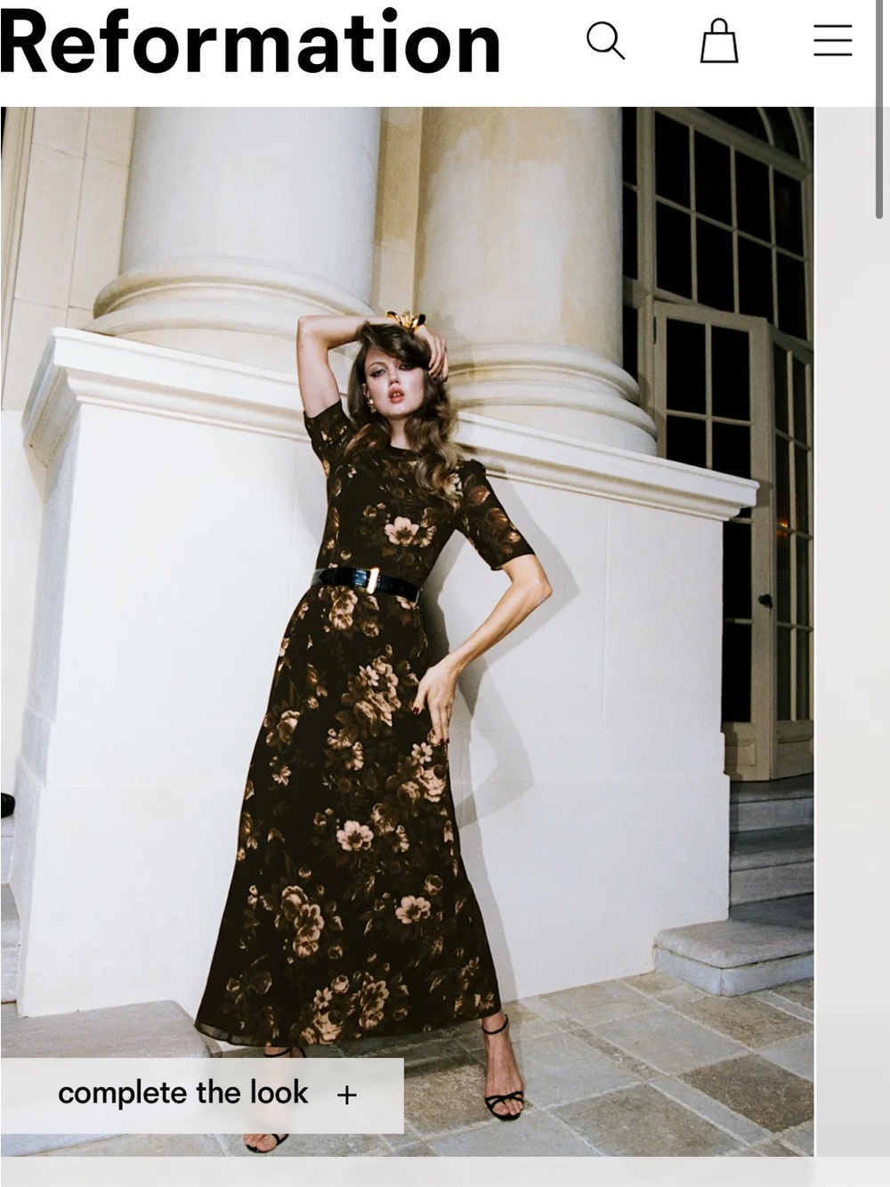Reformation Brown Floral Short-Sleeve Maxi Dress